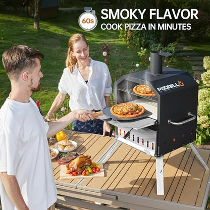 PIZZELLO Pizzello Outdoor Pizza Oven 16'' Large Wood Fired 2-Layer Pizza Ovens with Pizza Stone, Pizza Peel, Grill Grate, Oven Cover, Outside Pizza Maker for Camping Backyard BBQ, Pizzello Grande 16