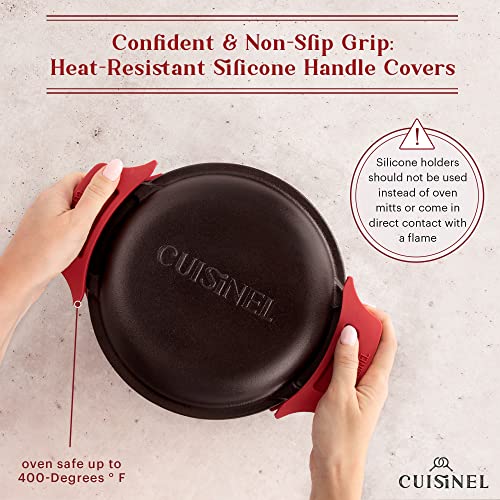 Cuisinel Cast Iron Dutch Oven - 3-Quart Deep Pot - Pre-Seasoned 2-in-1 Multi-Cooker - Combo Lid Doubles as 8"-inch Skillet + Silicone Handle Covers + Scraper - Use for Baking Bread. PFAS and PFOA-free