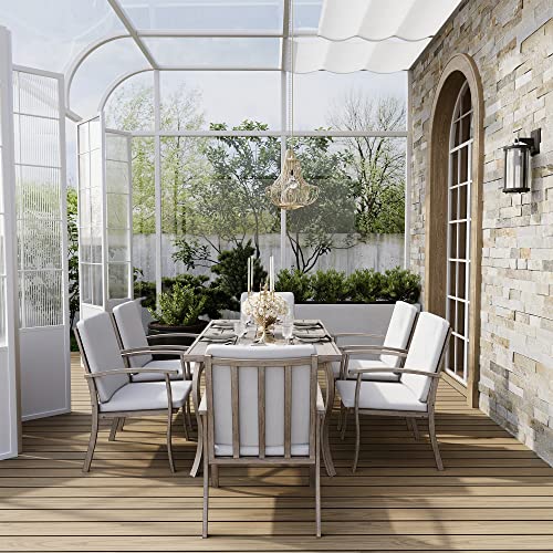 HAPPATIO 7 Piece Patio Dining Set, Aluminum Outdoor Dining Set for 6, Aluminum Dining Table and Chairs Set, Patio Furniture with Table, Chairs and Washable Cushions (Gray)