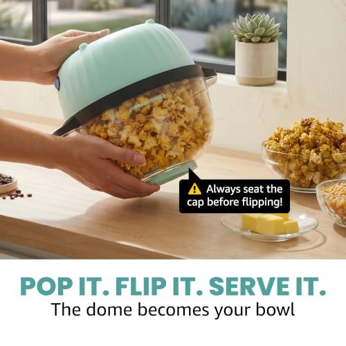 Elite Gourmet 4.5Qt. Stirring Popcorn Maker with Ceramic Coated Plate, Stirring Rod, Clear Cover Doubles as Serving Bowl, Butter Melting Tray, Up to 18 Cups, Makes Fresh Buttery Popcorn, Mint