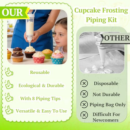 Suuker Cake Decorating Gun, Cupcake Icing Piping Kit, Cake Decorating Kit with 6 Stainless Steel Piping Tips, Cupcake Injector/Decorating Icing Set, White