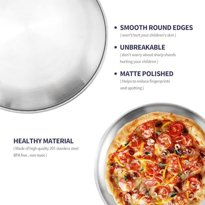 Axigundaone 6 Pcs Stainless Steel Pizza Pans 8 Inch, Non-Stick Pizza Pan for Baking, Reusable Pizza Trays for Oven (Silver)