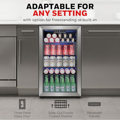 Honeywell Beverage Refrigerator and Cooler, 116 Can Mini Fridge with Glass Door for Soda Beer or Wine for Office or Bar with Adjustable Removable Shelving, Commercial Grade