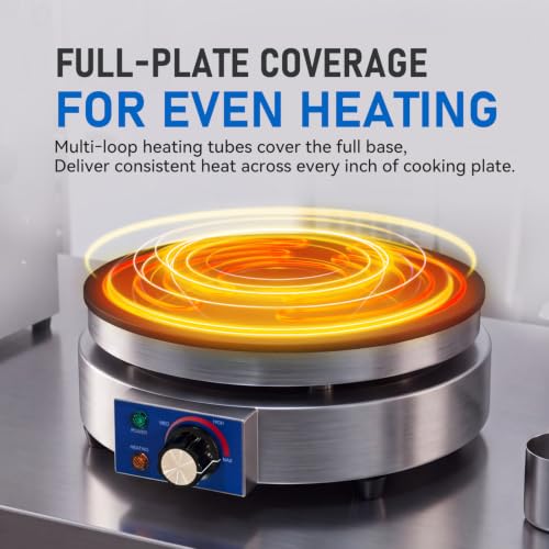 TOPKITCH 16" Commercial Electric Crepe Maker Crepe Machine with Adjustable Temperature Control, Thick Cast Iron Cooking Surface, Pancake Maker Griddle,120V-1800W