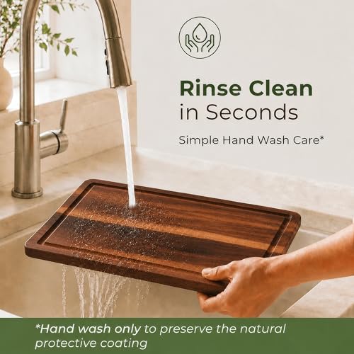Acacia Wood Cutting Board Set of 3 with Holder, Juice Grooves & Built-in Handles - Durable, Wooden Cutting Boards for Kitchen, Perfect for Chopping, Food Prep and Serving as a Charcuterie