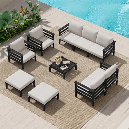 SERWALL HDPE Outdoor Furniture Set, 10 Pieces Patio Sectional Sofa Set