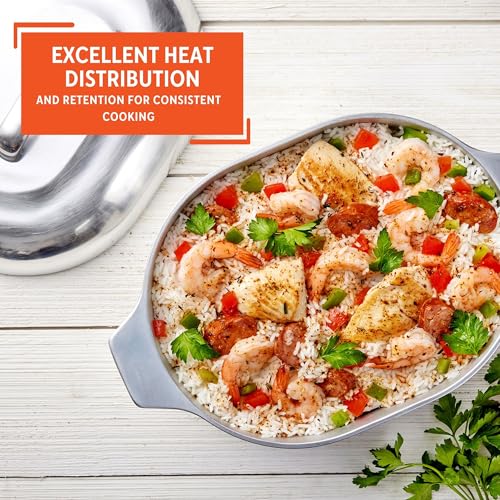 IMUSA 13in Cajun Cast Aluminum Oval Roaster with Lid, Durable Baking and Roasting Pan for Chicken, Meats, and Traditional Cooking
