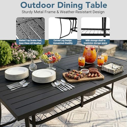 SAILARY 9 Pieces Patio Dining Set for 8, Large 77" Outdoor Metal Table with Universa Umbrella Hole & Stackable Iron Chairs, Patio Furniture Set for Deck, Backyard, Yard, Porch