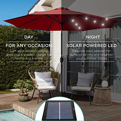 Best Choice Products 10ft Solar Polyester LED Lighted Patio Umbrella w/Tilt Adjustment and UV-Resistant Fabric - Red