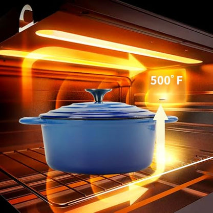 Enamelled Cast Iron Dutch Oven Pot with Lid, 3QT Non Stick Casserole Pot-Heavy Duty & Oven Safe up to 500° F for Bread Baking, Braising, Stews, Roasting