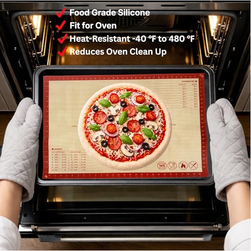 LYCIAN WAY Silicone Pastry Mat with Measurements, 26 x 16 Inch Extra Thick Non-Slip Nonstick Large Baking Mat for Dough Rolling, Kneading, Fondant and Pie, Red