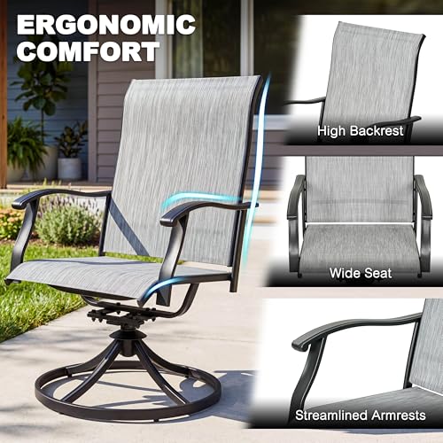 NUU GARDEN 2-Piece Patio Swivel Dining Chairs, 360° Rotation and 15° Rocking, All-Weather Textilene High-Back Chairs, Light Gray
