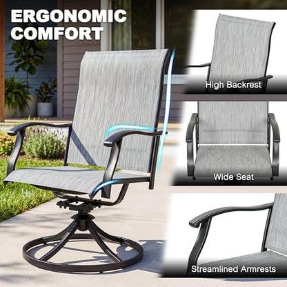 NUU GARDEN 2-Piece Patio Swivel Dining Chairs, 360° Rotation and 15° Rocking, All-Weather Textilene High-Back Chairs, Light Gray