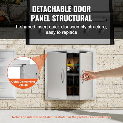 VEVOR BBQ Access Door, 24W x 24H Inch Double Outdoor Kitchen, Stainless Steel Flush Mount Door, Double Wall Vertical with Handles and Hooks, for BBQ Island, Grilling Station, Outside Cabinet