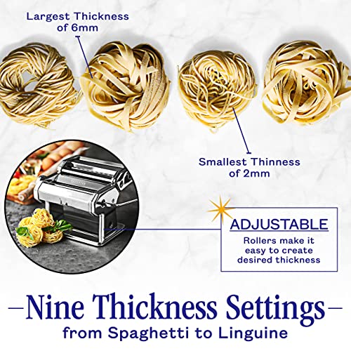 Nuvantee Pasta Maker with Adjustable Thickness Settings - 3 in 1 Noodle Maker with Rollers & 2 Width Cutters for Fresh Spaghetti, Fettuccini, Lasagna, Dumplings & More
