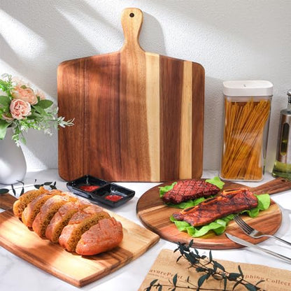 Zhehao 3 Pcs Acacia Wood Cutting Board Set with Handle for Charcuterie Cheese Chopping Serving Board Meat Bread Chopping Board Vegetables Fruit Kitchen Dining Room Decorative Wooden