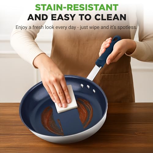 NutriChef 10 Inch Non Stick Ceramic Coated Frying Pan, Aluminum Frying Pan with Silicone Handle, Stain-Resistant, PFOA Free – Compatible with Gas, Electric, Induction, and Ceramic Cooktops