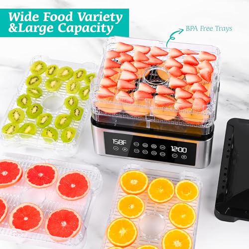 Tupoyi Food Dehydrator, One-Touch Dehydrator with Automatic Temperature Control 5 BPA-Free 11.4" Trays for Jerky, Dog Treats, Herbs, Meat, Fruit, and Yogurt