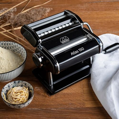 Marcato Atlas Pasta Machine, Made in Italy, Black, Includes Pasta Cutter, Hand Crank, and Instructions