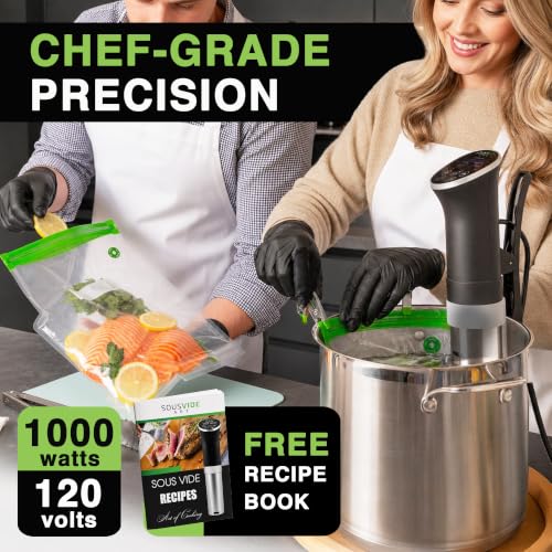 SOUSVIDE ART Sous Vide Cooker Kit - 1000W Immersion Circulator - 15 Vacuum Bags, Pump, Digital Timer and Temperature Control; Complete Sous Vide Machine Cooking Kit for Home Chefs and Beginners