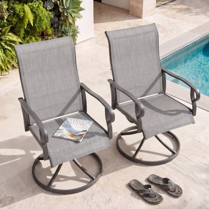 NUU GARDEN 2-Piece Patio Swivel Chairs, Swivel Dining Set, Light Gray