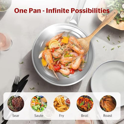 Sunhouse 18/10 Stainless Steel Pan 9 Inch, 3-Ply Clad No Coatings Frying Pan, Skillet with Stay-cool Handle, Oven and Dishwasher Safe, Induction Compatible