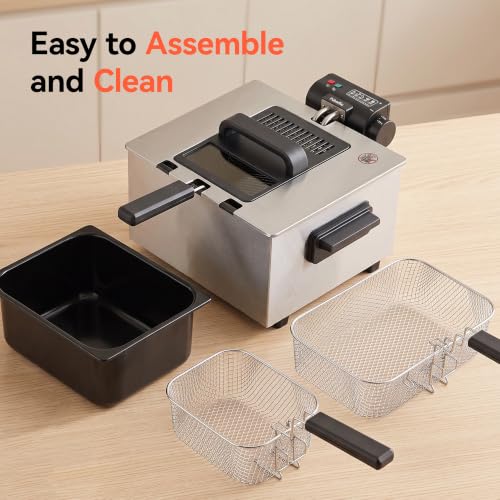 Pukomc Deep Fryer With Basket 4.5L Adjustable Temp,Removable Oil Container
