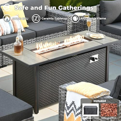 ovios 16 Pieces Patio Furniture Set, Outdoor Wicker Sectional Sofa Couch with 54" Fire Pit Table Swivel Chairs, Modern Modular Deep Seat Rattan Conversation Sets, Black