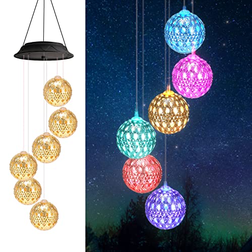 Gifts for Mothers Day, Birthday Gardening Gifts for Women Mom Grandma, Solar Lights Outdoor Decorative Solar Wind Chimes for Outside Gold Ball Garden Decor Yard Patio Porch