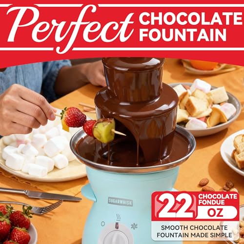 SugarWhisk 3 Tier Mini Chocolate Fountain Machine, Easy to Use & Clean, Great for Parties, Events & Weddings, 22 Oz Capacity, Aqua
