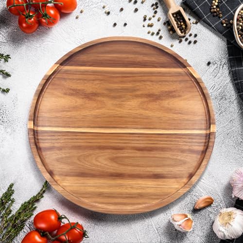 Acacia Round Wood Tray Decorative Serving Trays for Ottoman Coffee Table Candle Holder Tray Kitchen Counter Island Accents Home Decor Circle Circular Wood Centerpiece Trays for Dining Room Table