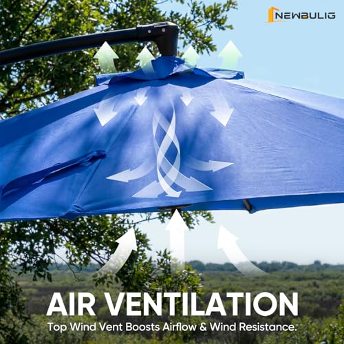 NEWBULIG 10FT Patio Umbrella with Base Included, Offset Cantilever Outdoor Patio Table Umbrella, UV Protection, Fade Resistant Fabric, Easy Tilt Adjustment for Pool, Deck, Garden, Backyard, Blue