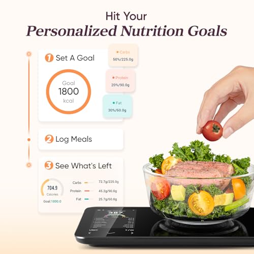 Cosori Smart Food Kitchen Scale with Nutritional Calculator, Free App for AI Scan, Calorie & Macro Tracking, Food Preload, On-Screen Nutrient Info, Personal Goals, Rechargeable, 11 lb / 5 kg