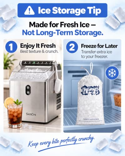 Nugget Ice Maker Countertop,55LBS/Day Ready in 4 Mins, Stainless Steel