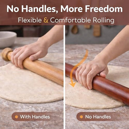 17 Inch French Rolling Pin, Wooden Dough Roller for Baking, Solid Wood Tapered Rolling Pin for Pizza, Pie Crust, Cookies, Pastry, Non-Stick, Easy Control Kitchen Baking Tool, African Rosewood