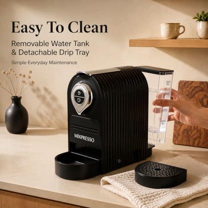 Mixpresso Black Espresso Coffee Machine – Compact 1400W Single Serve Coffee Maker Compatible with Nespresso OriginalLine Capsules, One-Touch Operation, 19-Bar Italian Pump, 27oz Water Tank