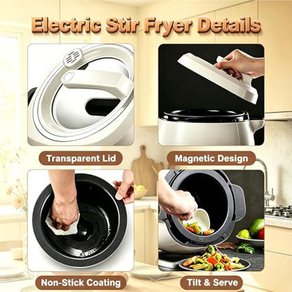 pealiritansemen Hands-Free Auto Stir Fry Machine – 2000W Electric Wok with 360° Surround Heating, 3-Level Tiltable Pot, Smart Start & Multiple Cooking Modes for Stir-Fry, Rice, Soup, Braise