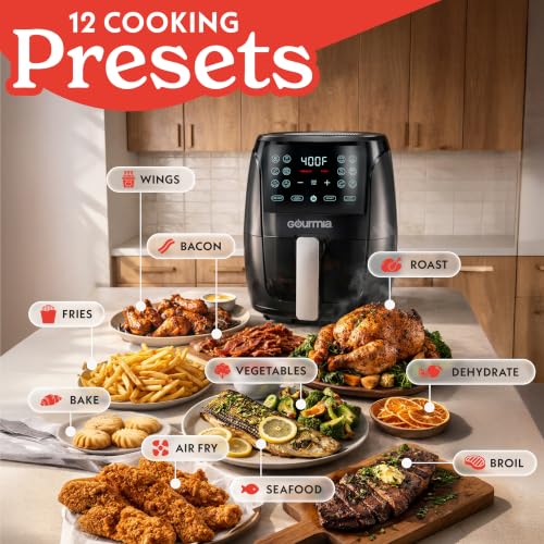 Gourmia Air Fryer - 4 Qt Basket Capacity, 12 Cooking Presets, Black