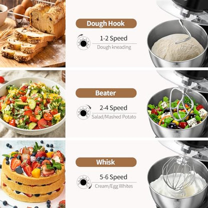 1500W 8.45QT Stand Mixer, 6-Speed Electric Dough Mixer with Whisk, Dough Hook & Beater, Large Capacity Kitchen Mixer for Baking Bread, Cakes, Salad and Cookies (Black)