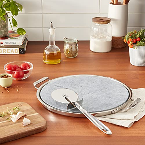 All-Clad Specialty Stainless Steel and Soapstone Pizza Stone 13 Inch Oven Broiler Safe 600F Pizza Stone for Oven Silver