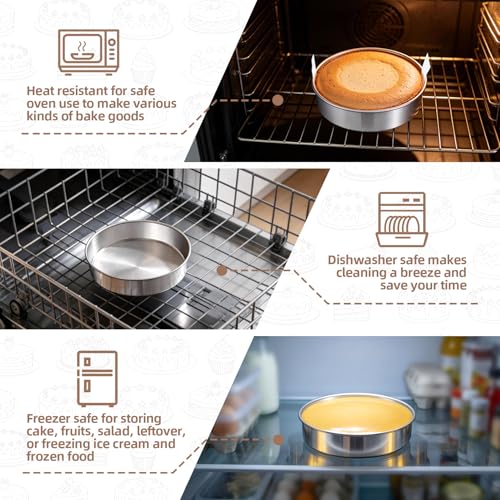 TeamFar 8 Inch Cake Pan Set of 2, Stainless Steel Layer Cake Baking Pans Tins with 90 Pcs Parchment Paper, Round Bakeware for Birthday Wedding, Non-Toxic & Healthy, Mirror Finish & Dishwasher Safe