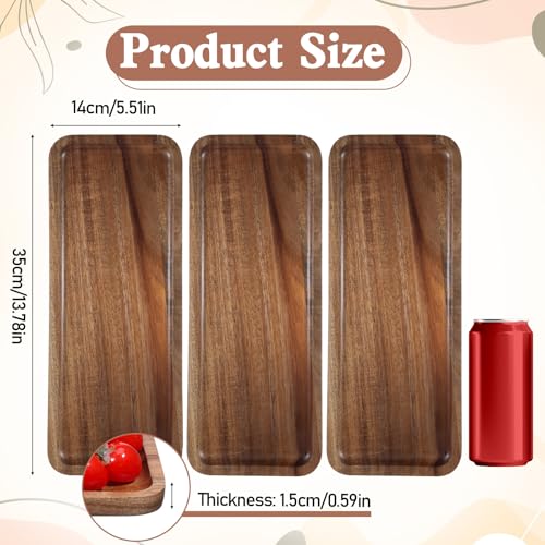 3 Pack Solid Acacia Wood Serving Trays, 14"x5.5" Rectangular Wooden Serving Platters, Wooden Mini Charcuterie Boards, Natural Wood Platter for Home Decor, Kitchen Counter, Cheese