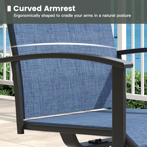 ARKOST 5 Pieces Patio Dining Set, Outdoor Furniture of 37.8" Square Patio Table and Patio Swivel Chairs for Backyard Lawn Garden, Black Table and Dark Blue Chairs