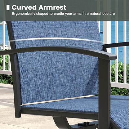 ARKOST 5 Pieces Patio Dining Set, Outdoor Furniture of 37.8" Square Patio Table and Patio Swivel Chairs for Backyard Lawn Garden, Black Table and Dark Blue Chairs