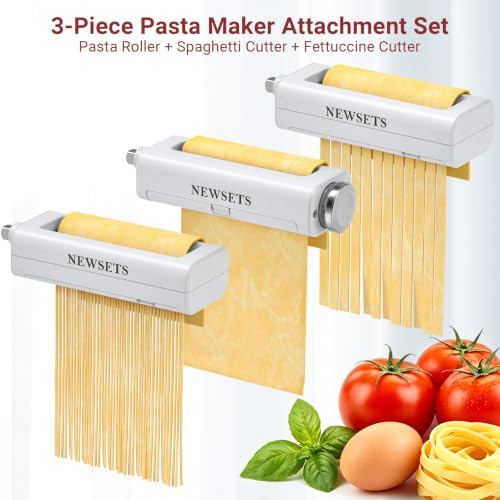 3-Piece Pasta Maker Attachments for KitchenAid Stand Mixers, Pasta Roller, Fettuccine Cutter & Spaghetti Cutter Set,Homemade Fresh Noodle Maker Accessories with Cleaning Brush