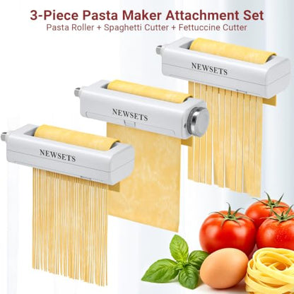 3-Piece Pasta Maker Attachments for KitchenAid Stand Mixers, Pasta Roller, Fettuccine Cutter & Spaghetti Cutter Set,Homemade Fresh Noodle Maker Accessories with Cleaning Brush