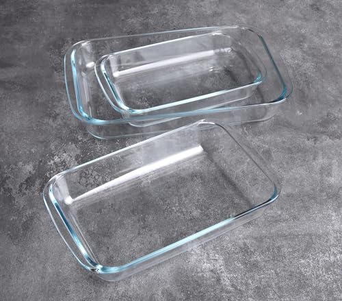 HUSANMP Set of 3 Basic Rectangular Tempered Glass Bakeware, Glass Baking Dishes Baking Pan Set - 1L,1.5L,2L