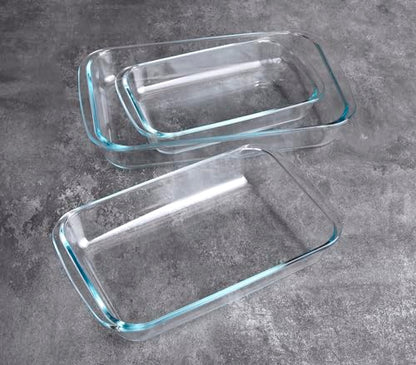 HUSANMP Set of 3 Basic Rectangular Tempered Glass Bakeware, Glass Baking Dishes Baking Pan Set - 1L,1.5L,2L