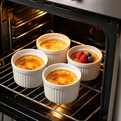 4Pcs Ceramic Ramekins Oven Safe, Creme Brulee Ramekins for Baking, Small Bowls Dipping Sauce Dish Classic Style (5 OZ)