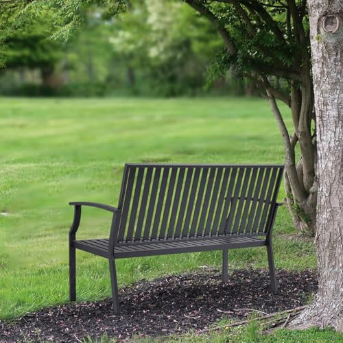 Eongdn 52" Outdoor Garden Bench Weatherproof, Rust-Resistant Aluminum Metal 2-Person Garden Bench with 660 lbs Weight Capacity, Patio Benches for Outdoors,Porch, Patio, Backyard and Park (Dark Gray)